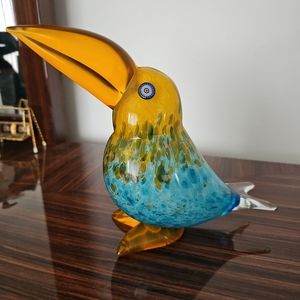 Murano Signed Toucan Glass Bird Figurine 7.5”T x 12”L Italy Mint